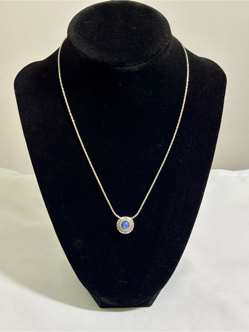 Vintage Brighton "Fortino" Reversible SP Necklace Lapis Tigers Eye - 16"